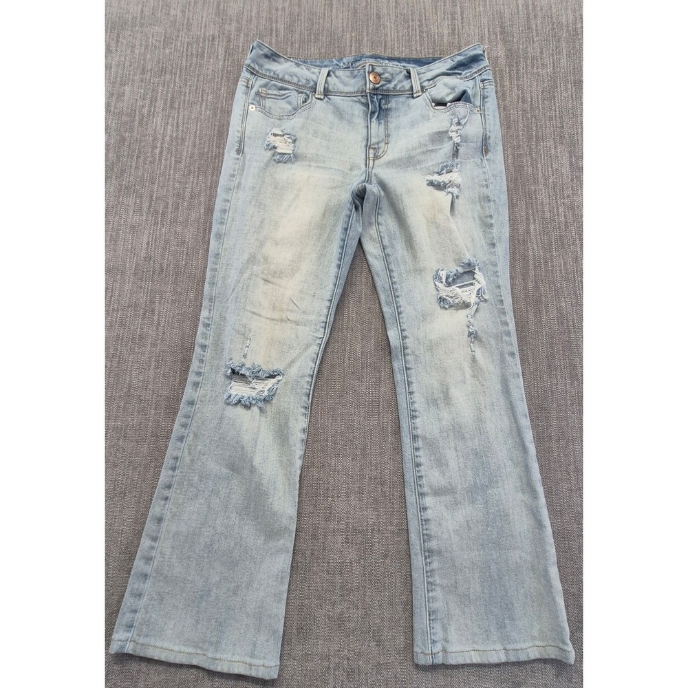 American Eagle Kick Boot women's distressed light wash denim jeans 10 stretch